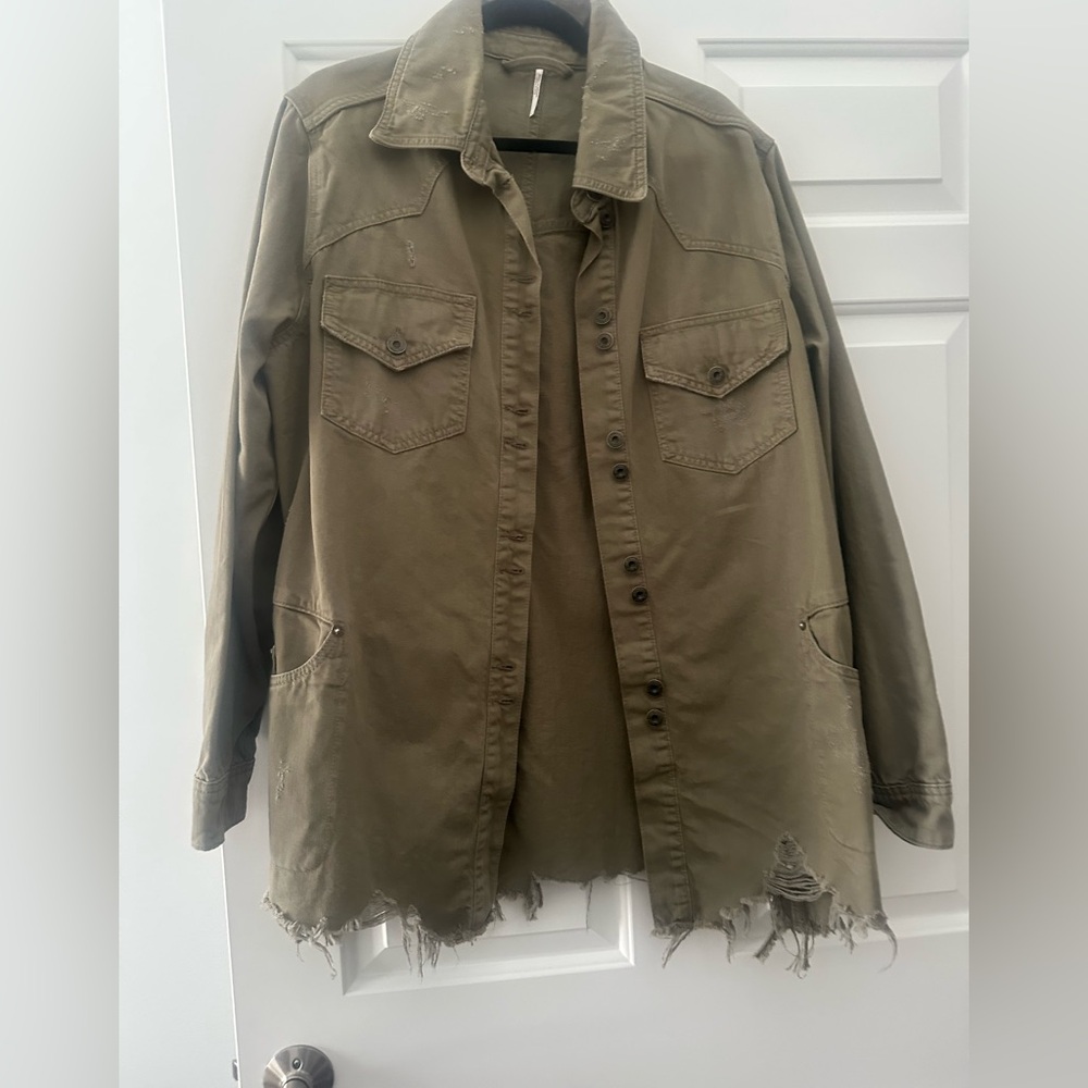 Free People Military Style Jean Jacket